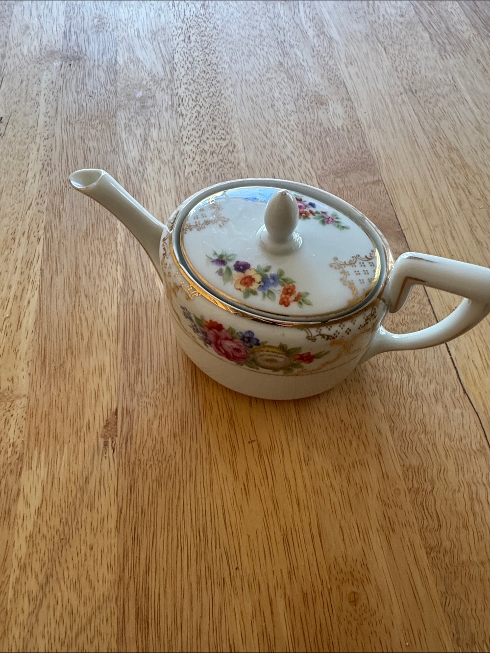 Classic Floral Porcelain Teapot with Gold Trim - White